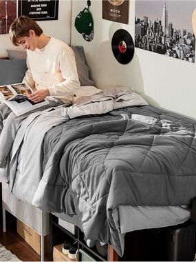 Reversible Gray Comforter - Twin/Full Soft Microfiber Comforter
